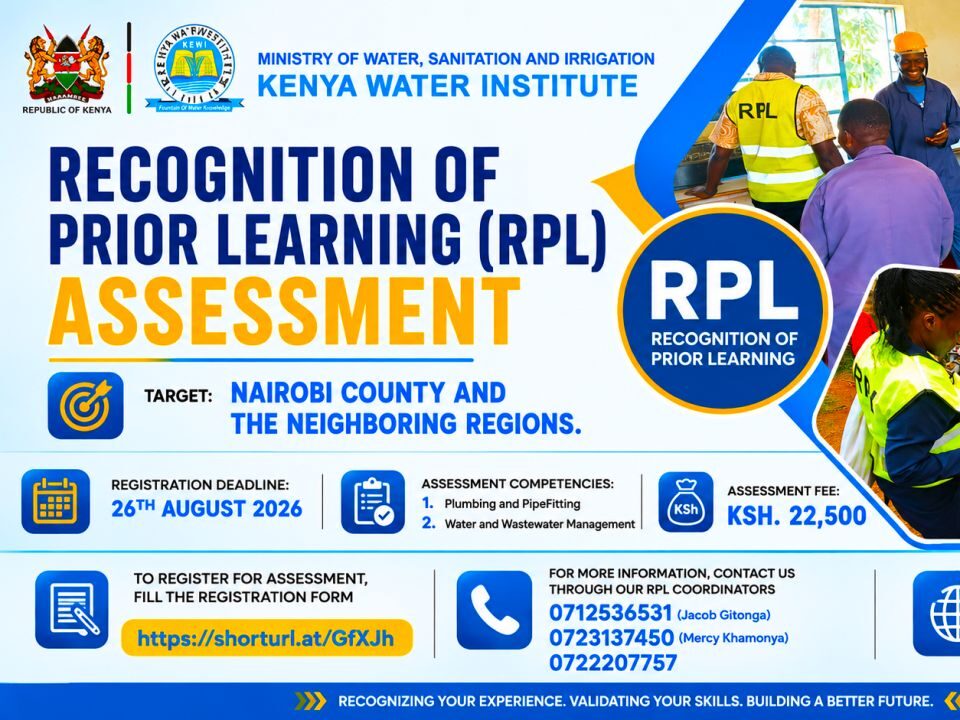 Kenya Water Institute opens RPL assessment for plumbers and water operators 1786971066687