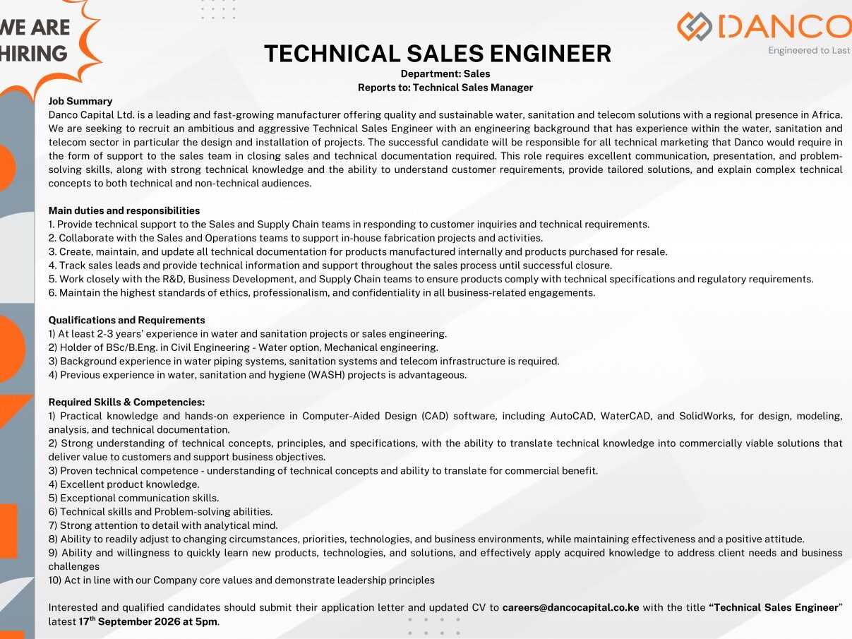 Job Alert: Become a technical sales engineer at Danco Capital 1789046864168